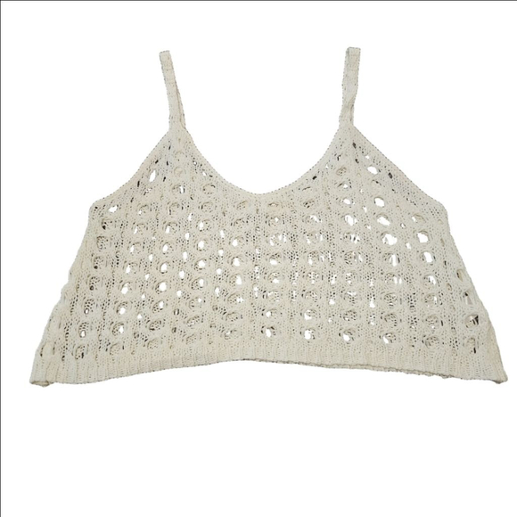 Women's Cotton Candy White Crochet Knit CroppedTank Top M/L - Picture 2 of 8